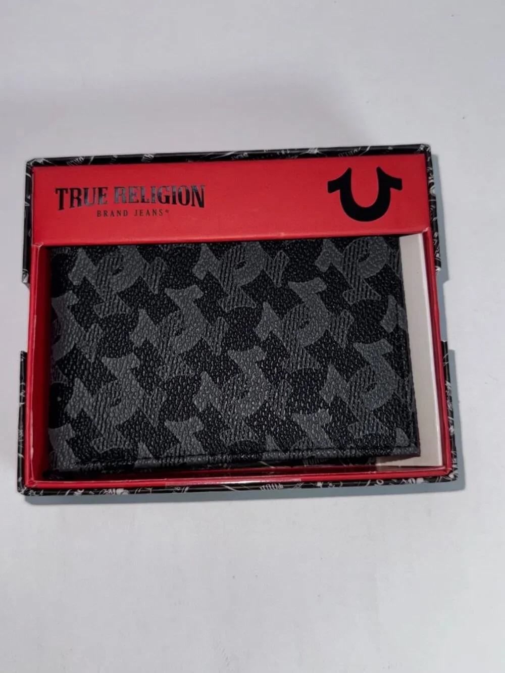 RUE RELIGION Black Leather Bifold Wallet Logo Boxed RFID Gift for Men NWT